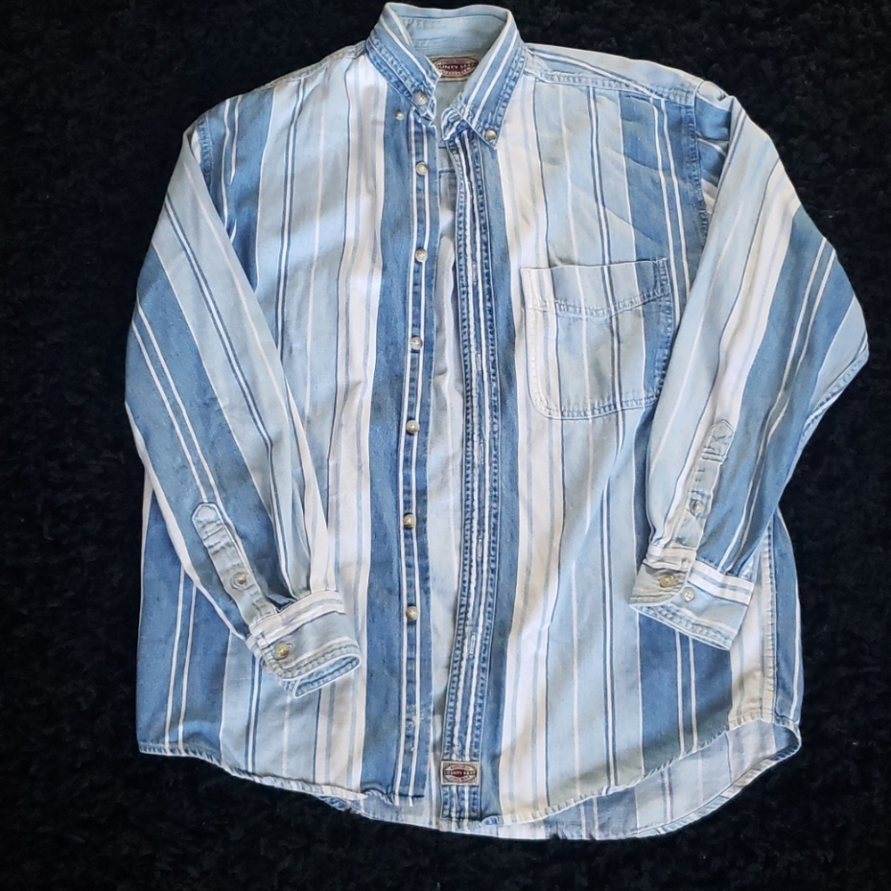 Vintage Vertical Stripe Denim Button Dwn w/ Pocket